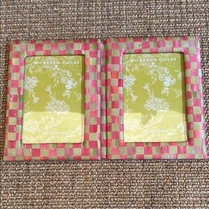 Mackenzie Childs Tulip Check 4”x6” Travel Frame pink and green